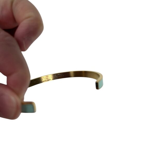 My Badass Girl Gang Semi-Open Cuff Bracelet Engraved Message Blue Gold tone - Picture 8 of 10
